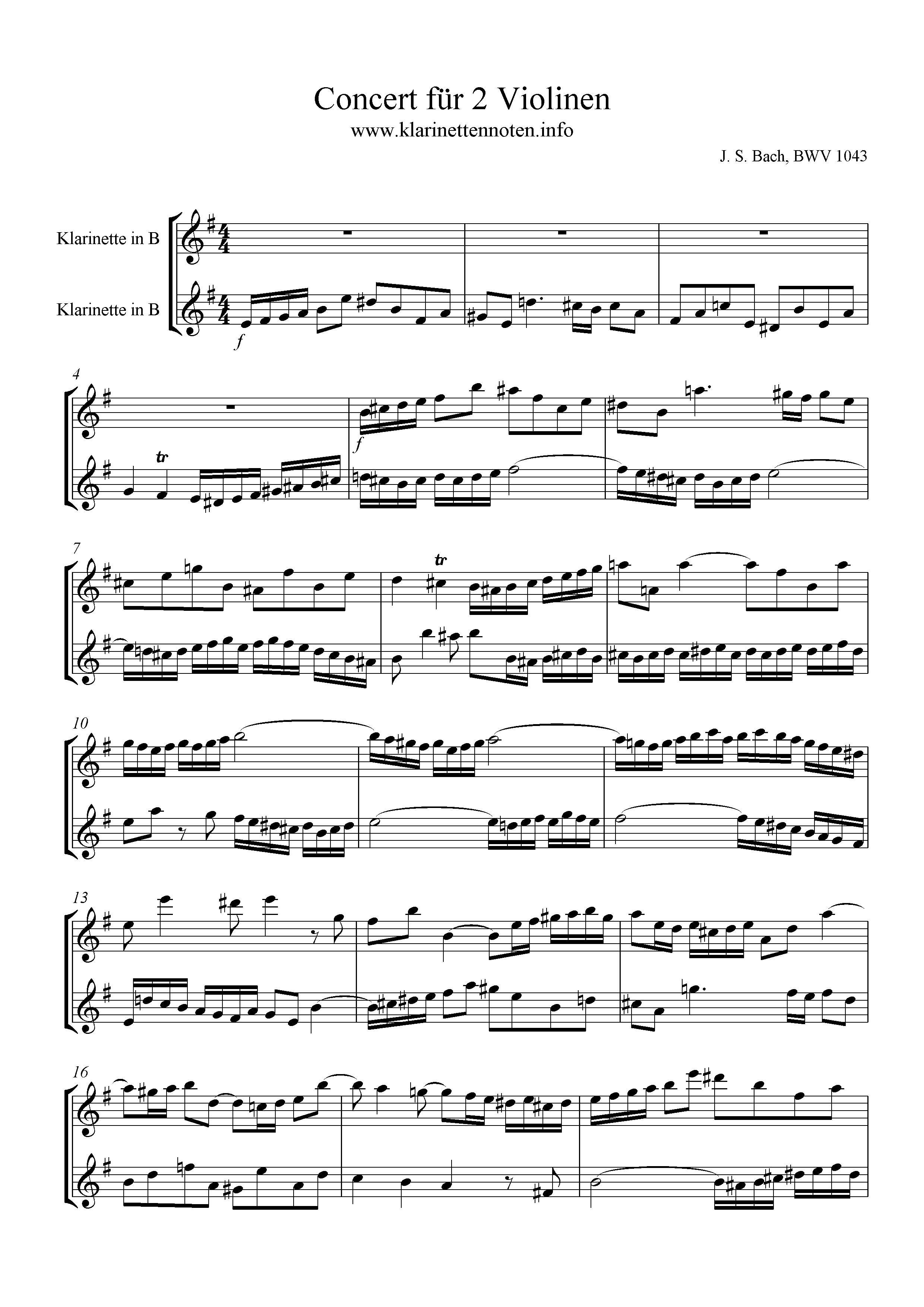 Noten Concert für 2 Violinen- BWV 1043